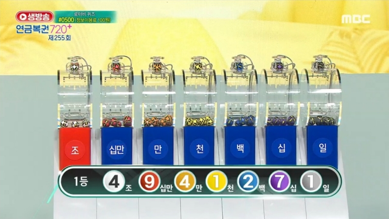 255회 연금복권 추첨 1등
