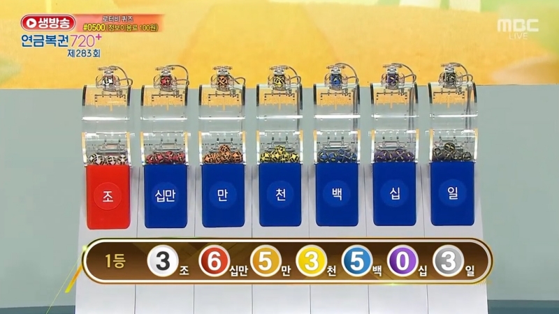 283회 연금복권 추첨-1등번호