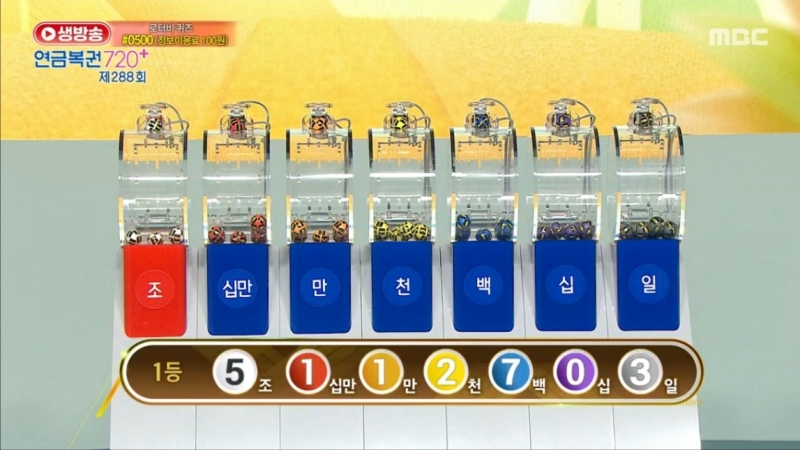 288회 연금복권 추첨-1등번호