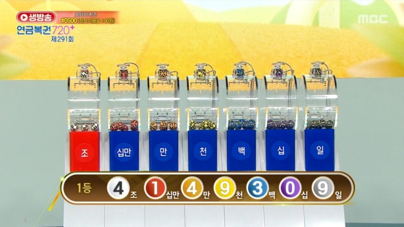 291회 연금복권 추첨-1등번호