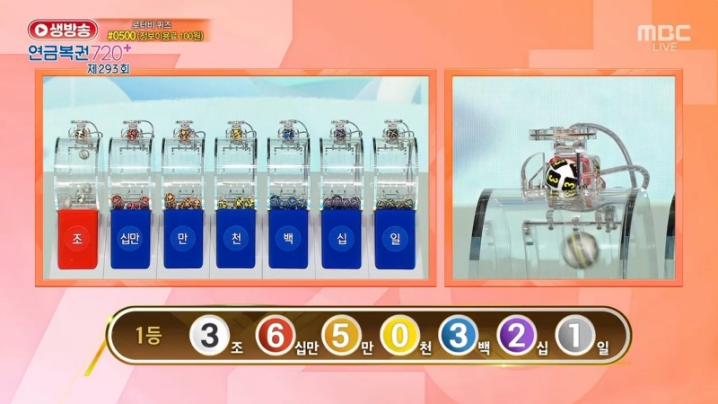 293회 연금복권 추첨-1등번호