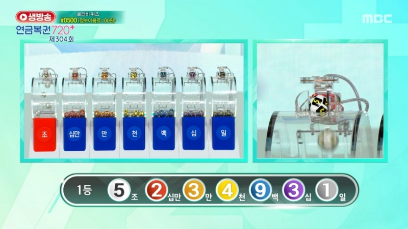 304회 연금복권 추첨-1등번호