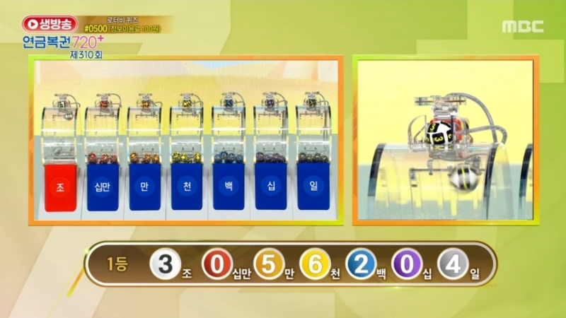 310회 연금복권 추첨-1등번호